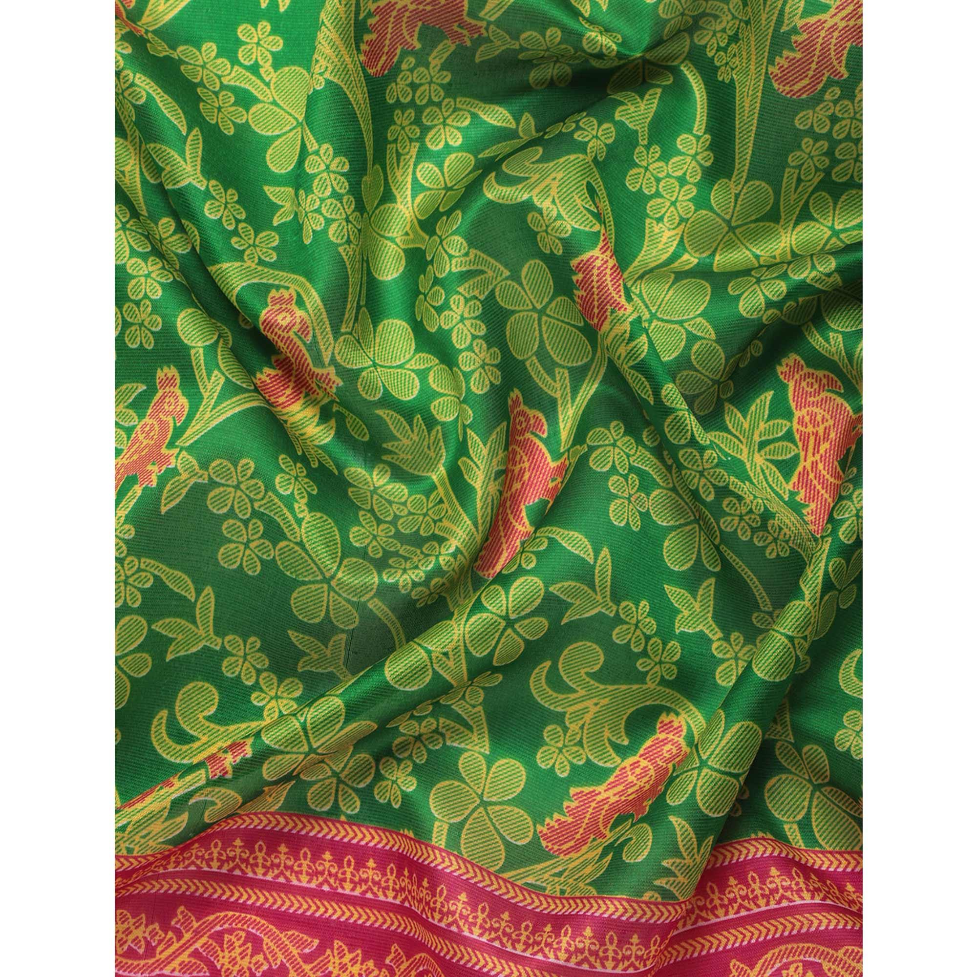 Green Woven Art Silk Saree - Peachmode