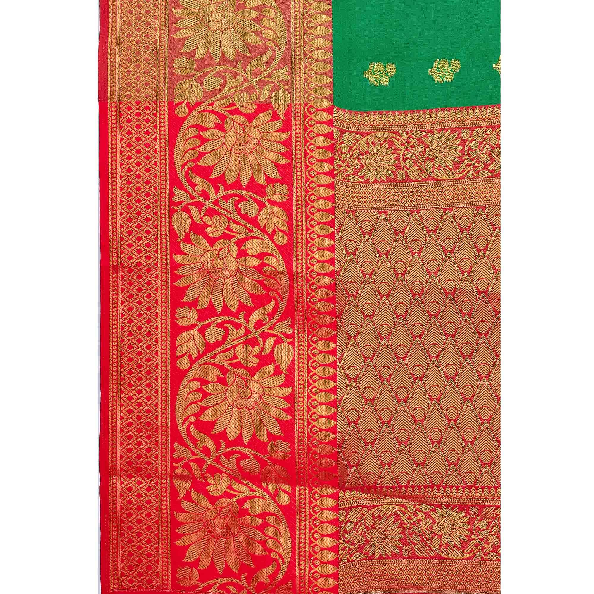 Green Woven Banarasi Silk Saree - Peachmode