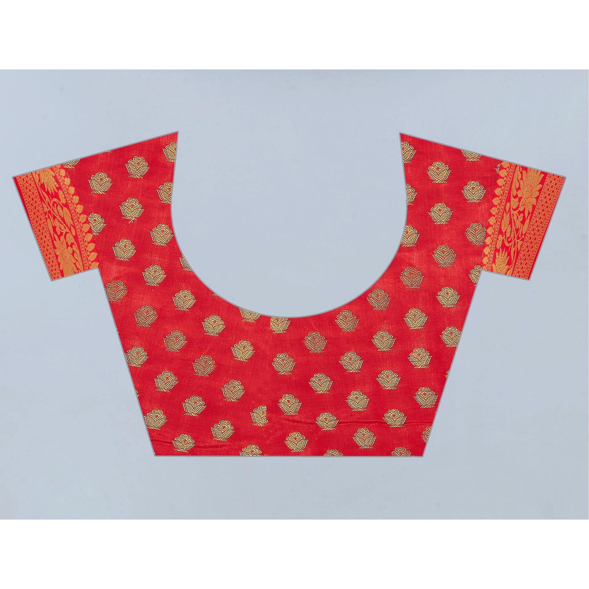 Green Woven Banarasi Silk Saree - Peachmode