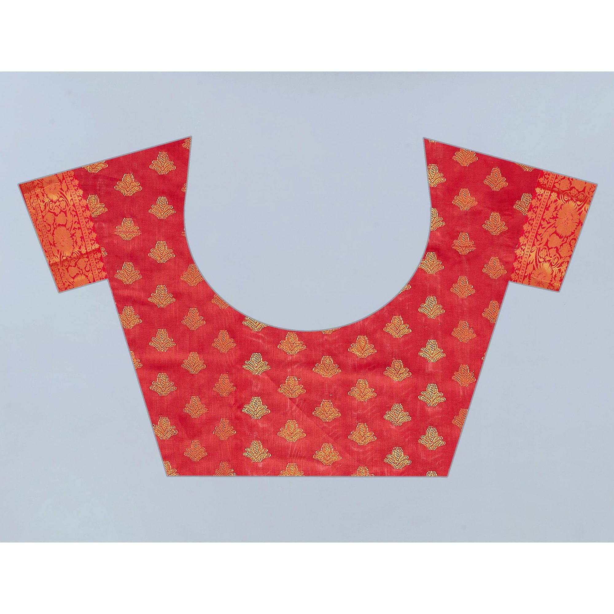 Green Woven Banarasi Silk Saree - Peachmode