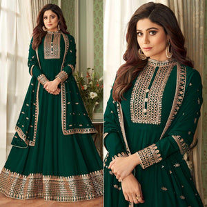 Green Woven Georgette Anarkali Suit - Peachmode
