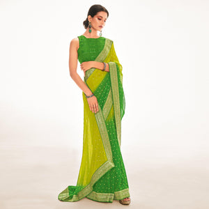 Green Woven Georgette Saree - Peachmode