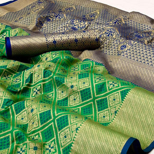 Green Woven Patola Art Silk Saree - Peachmode