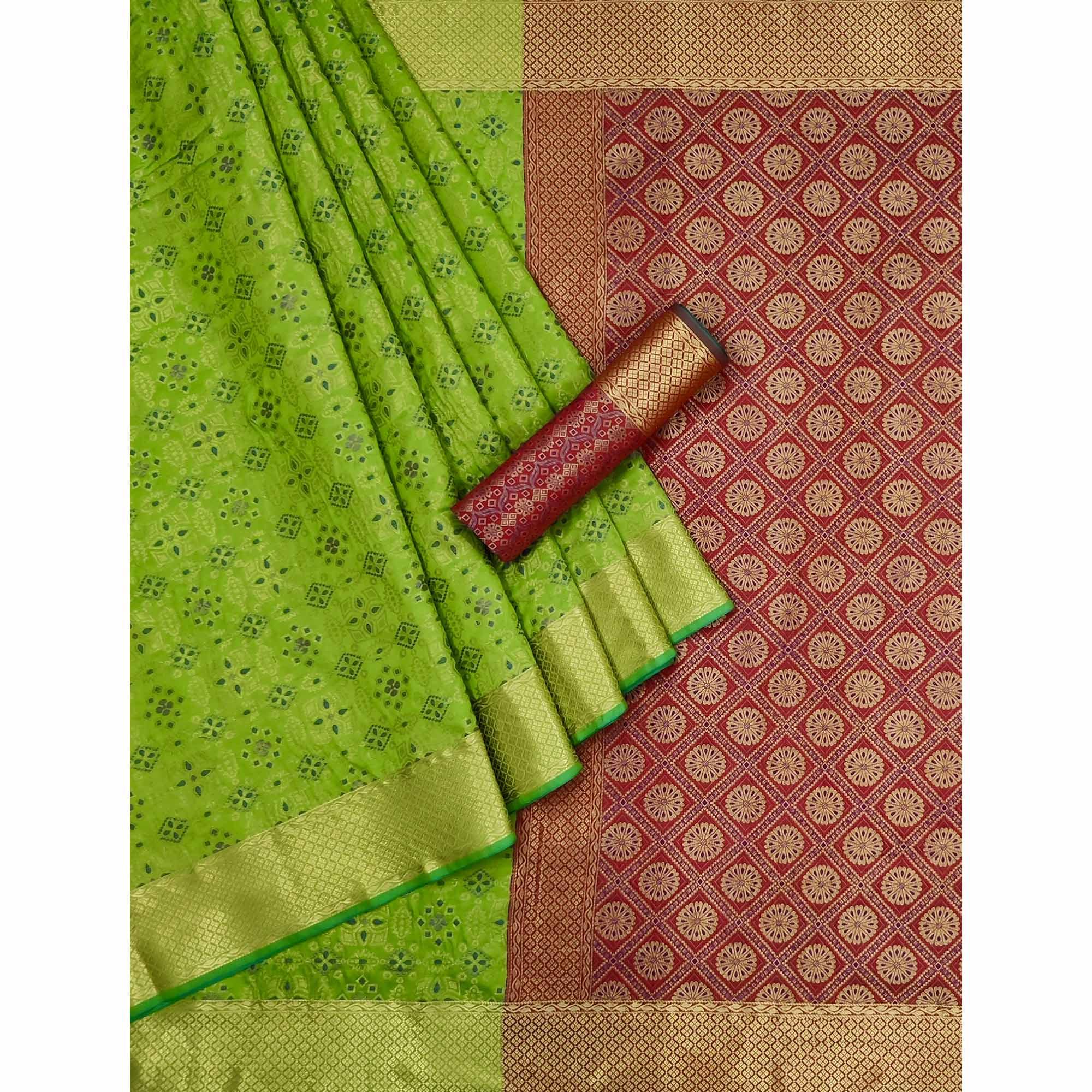 Green Woven Patola Art Silk Saree - Peachmode