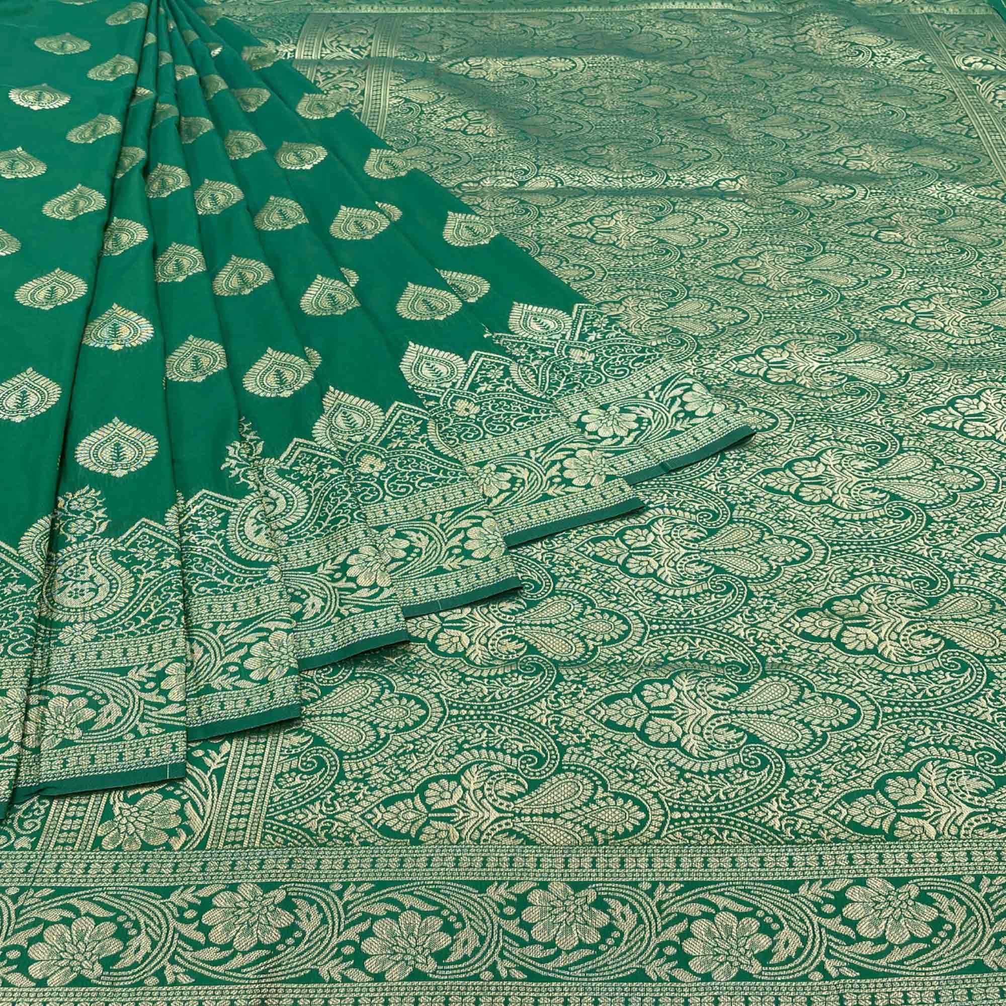 Green Zari Woven Art Silk Saree - Peachmode