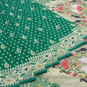 Green Zari Woven Art Silk Saree - Peachmode