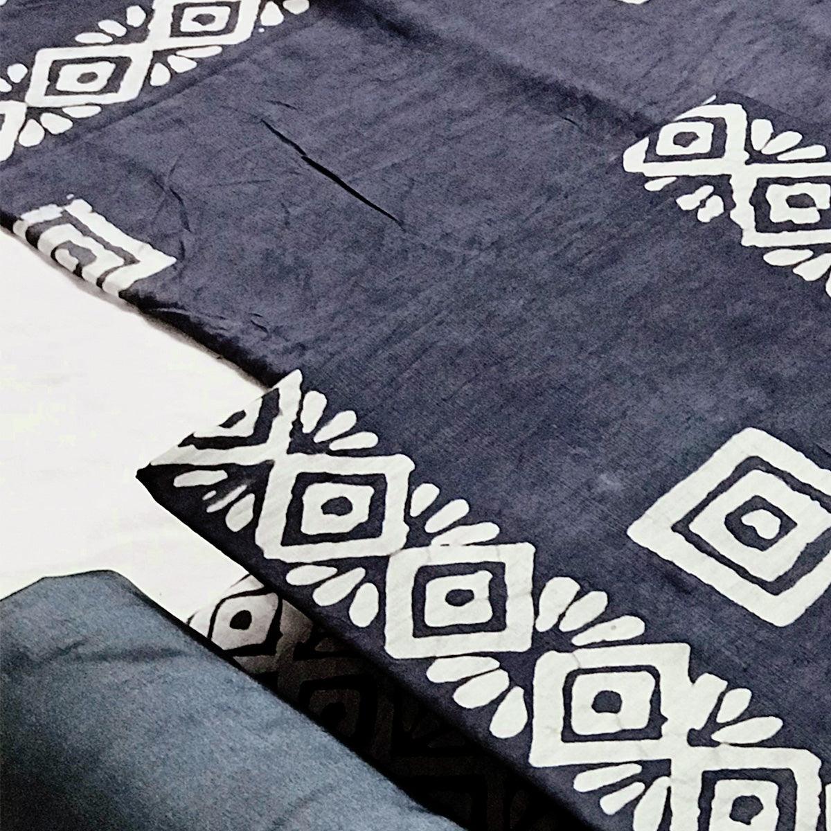 Grey Batik Printed Chanderi Dress Material - Peachmode