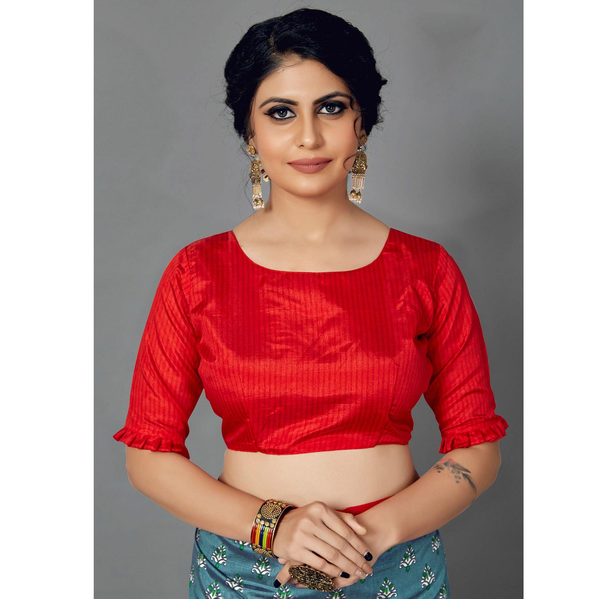 Grey Casual Art Silk Printed Saree With Unstitched Blouse - Peachmode