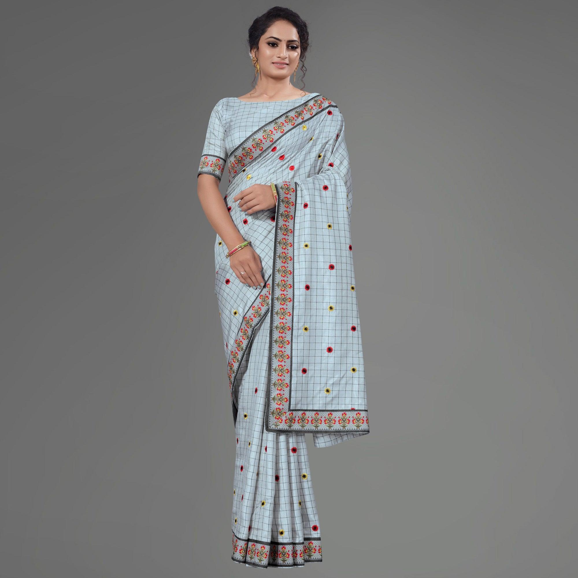 Grey Casual Bhagalpuri Silk Woven Saree With Unstitched Blouse - Peachmode