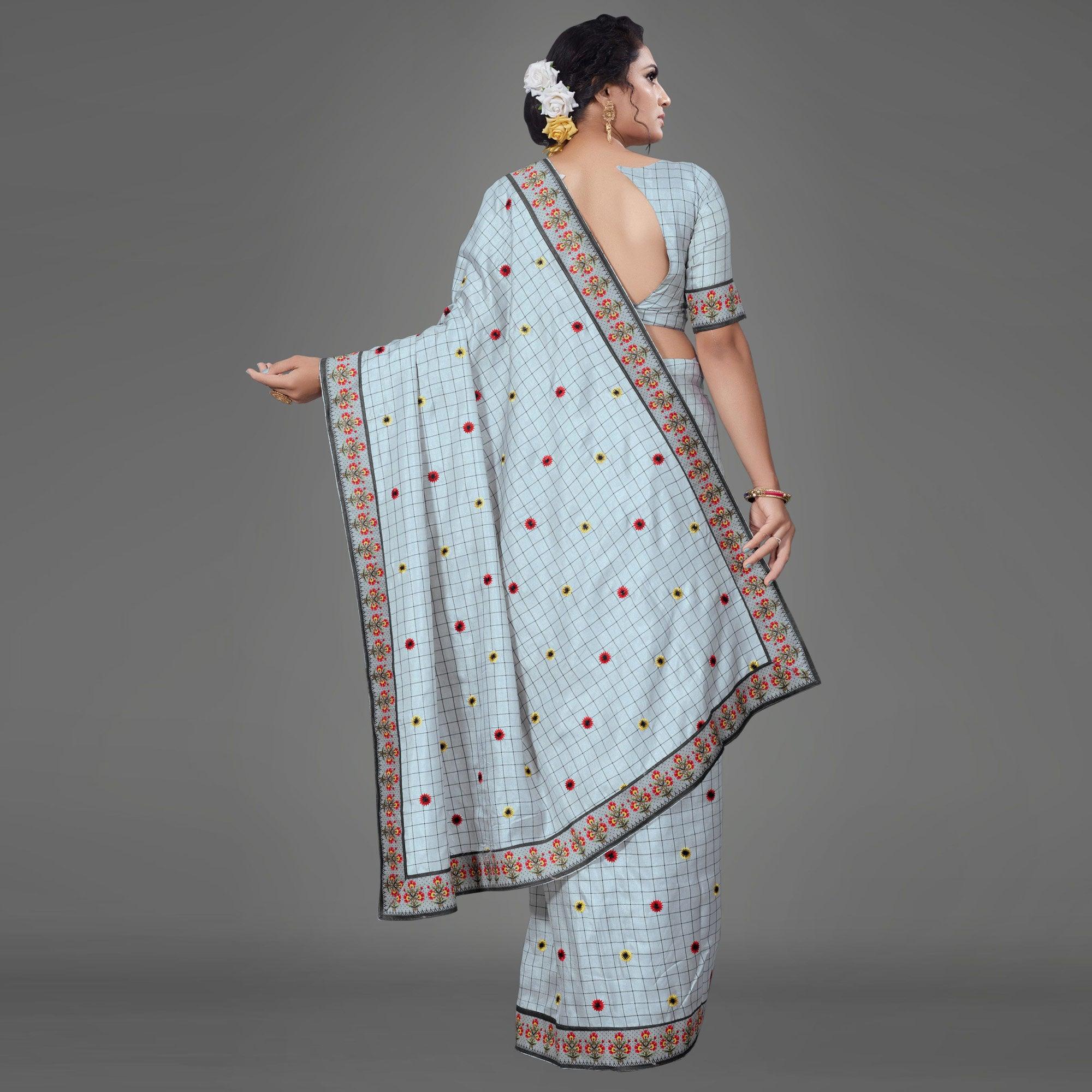Grey Casual Bhagalpuri Silk Woven Saree With Unstitched Blouse - Peachmode