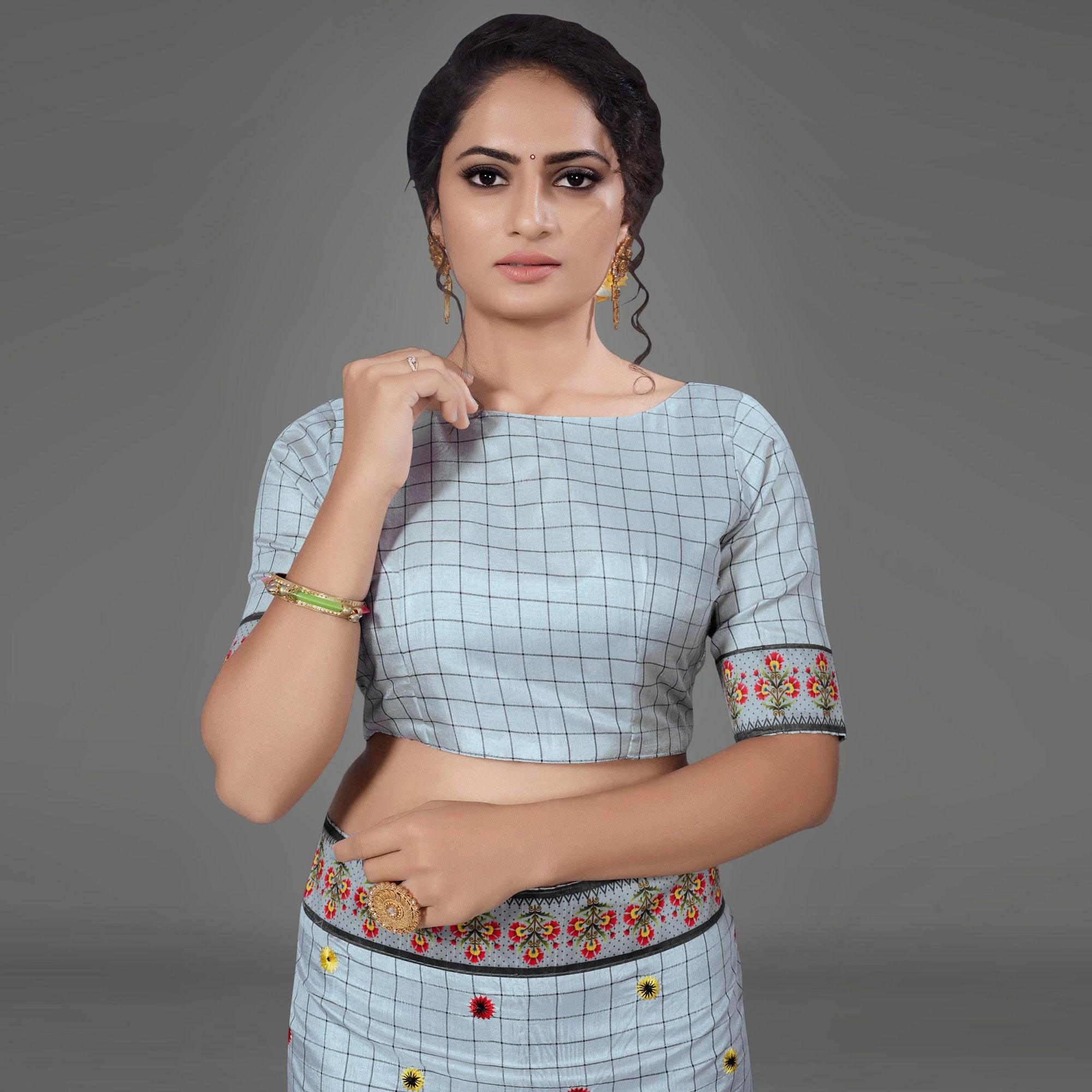 Grey Casual Bhagalpuri Silk Woven Saree With Unstitched Blouse - Peachmode