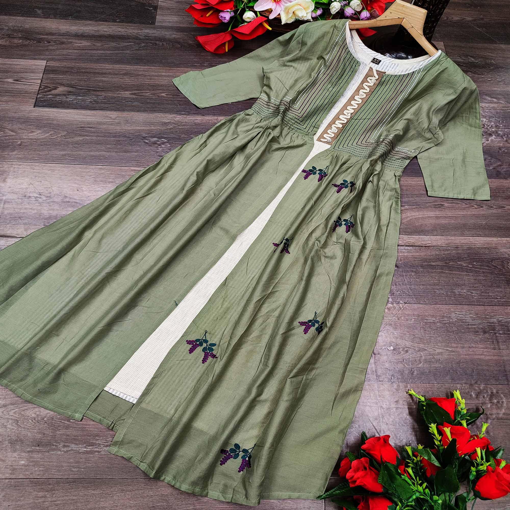 Grey Casual Wear Embroidery With Handwork Muslin Gown - Peachmode