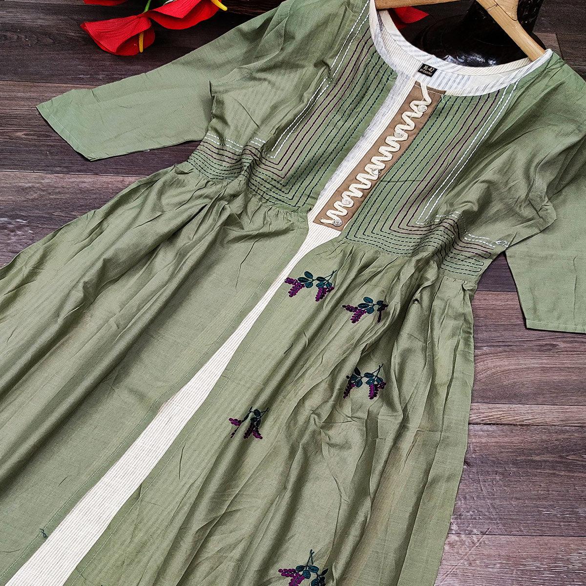 Grey Casual Wear Embroidery With Handwork Muslin Gown - Peachmode