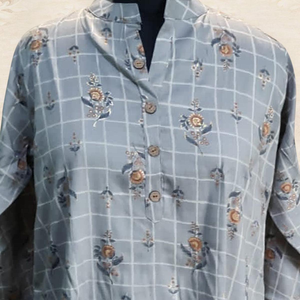 Grey Casual Wear Floral Foil Printed Rayon Top - Peachmode