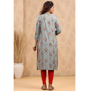 Grey Casual Wear Floral Print With Sequence Rayon Kurti - Peachmode