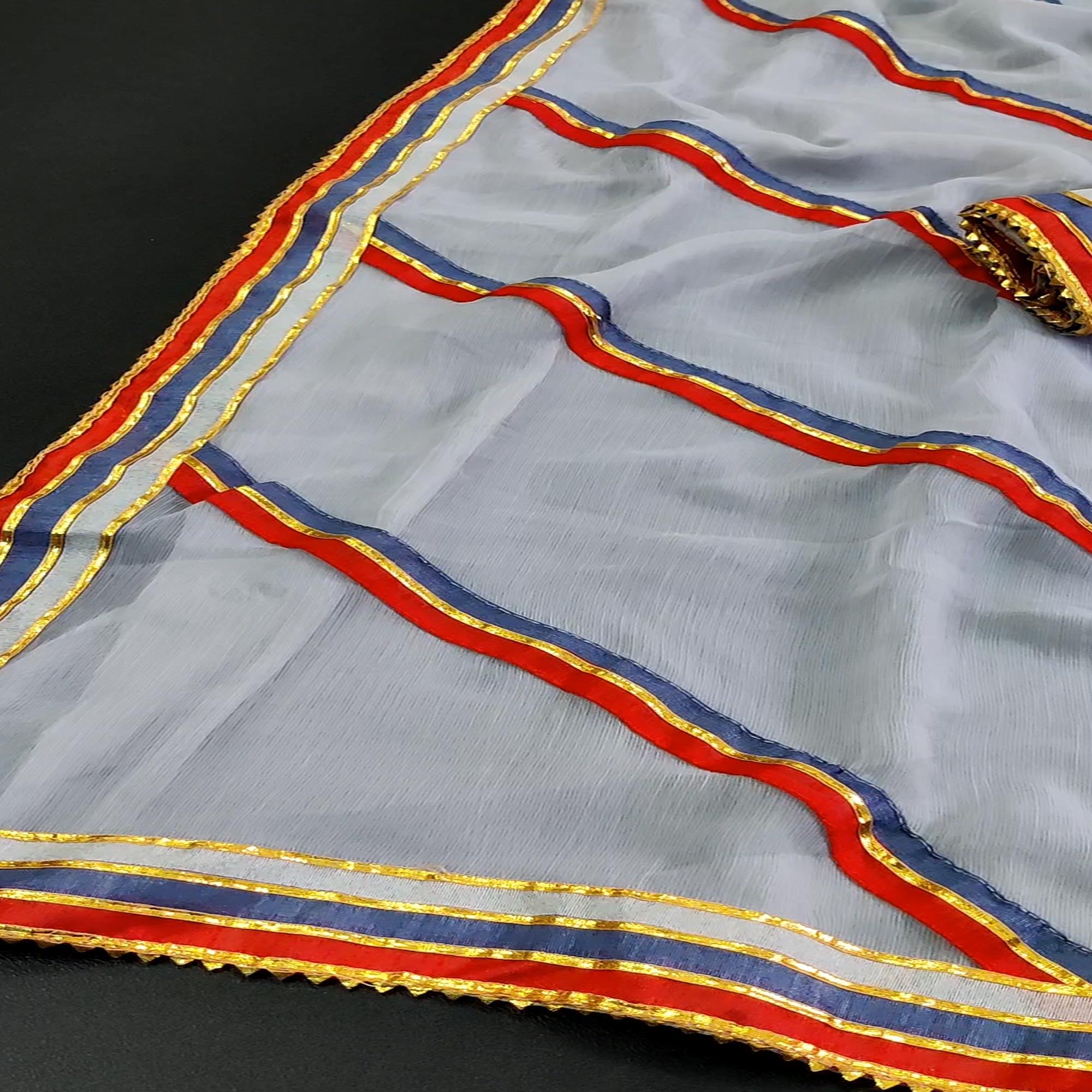 Grey Casual Wear Leheriya Soft Chiffon Saree With Fancy Border - Peachmode