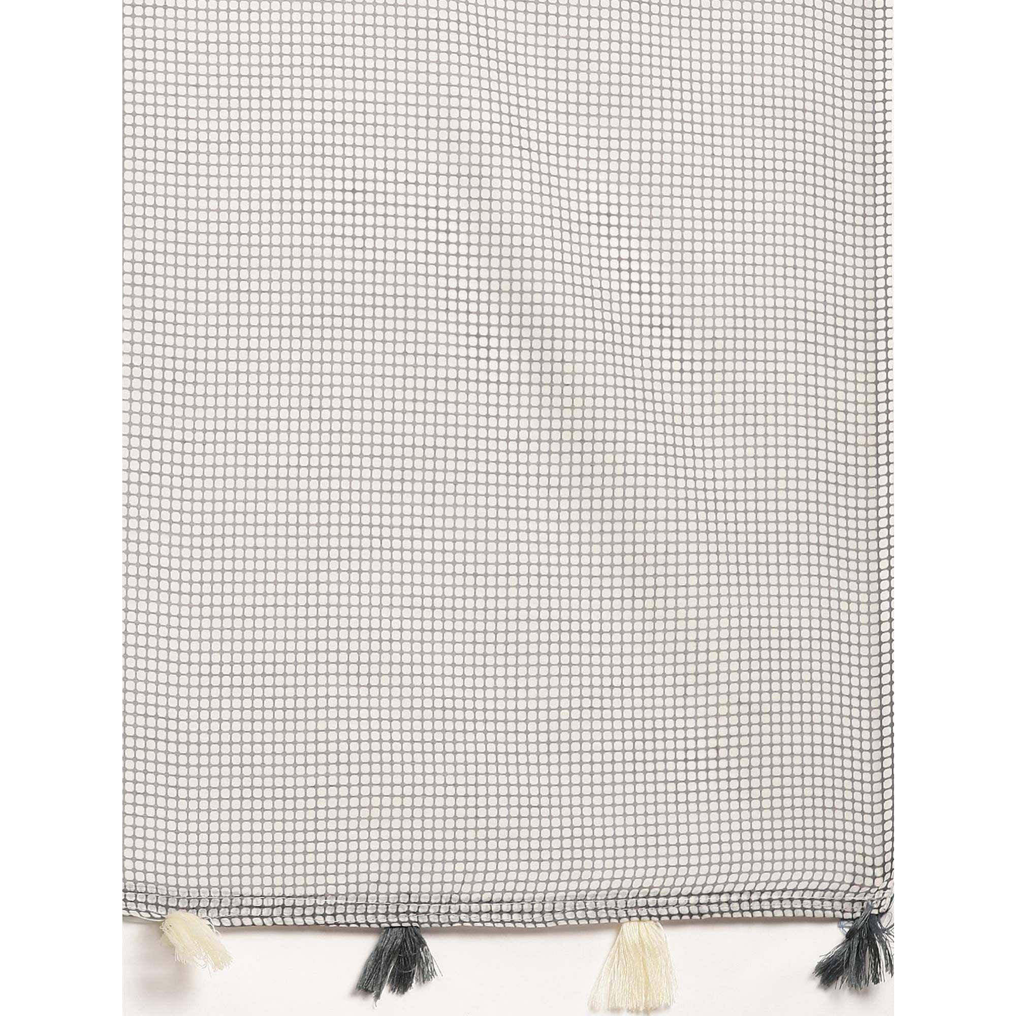 Grey Casual Wear Printed Cotton Blend Saree With Tassels - Peachmode