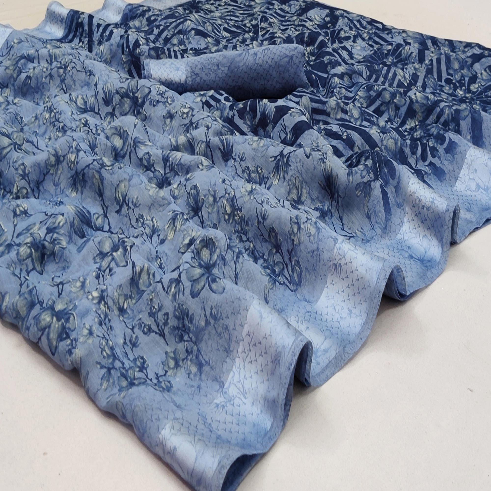 Grey Casual Wear Printed Linen Cotton Saree - Peachmode