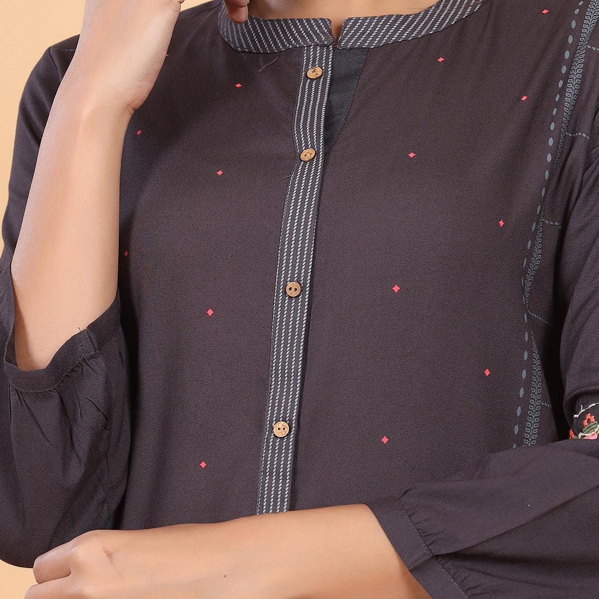 Grey Casual Wear Printed Rayon Kurti - Peachmode