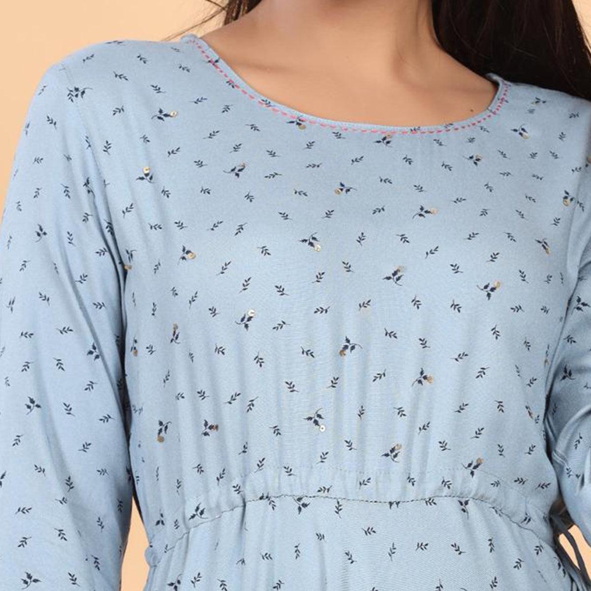 Grey Casual Wear Printed Rayon Long Kurti - Peachmode