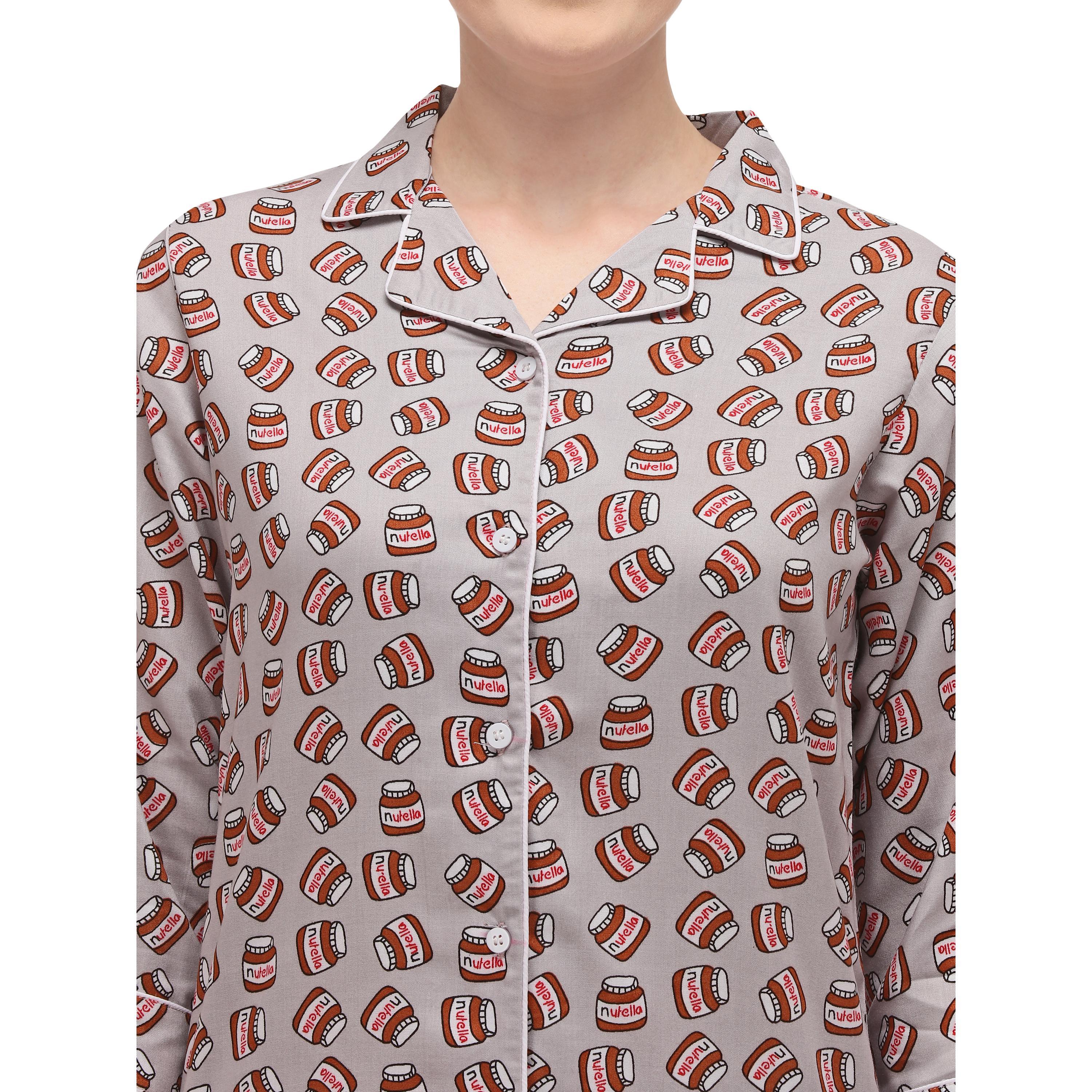 Grey Casual Wear Printed Rayon Night Suit - Peachmode