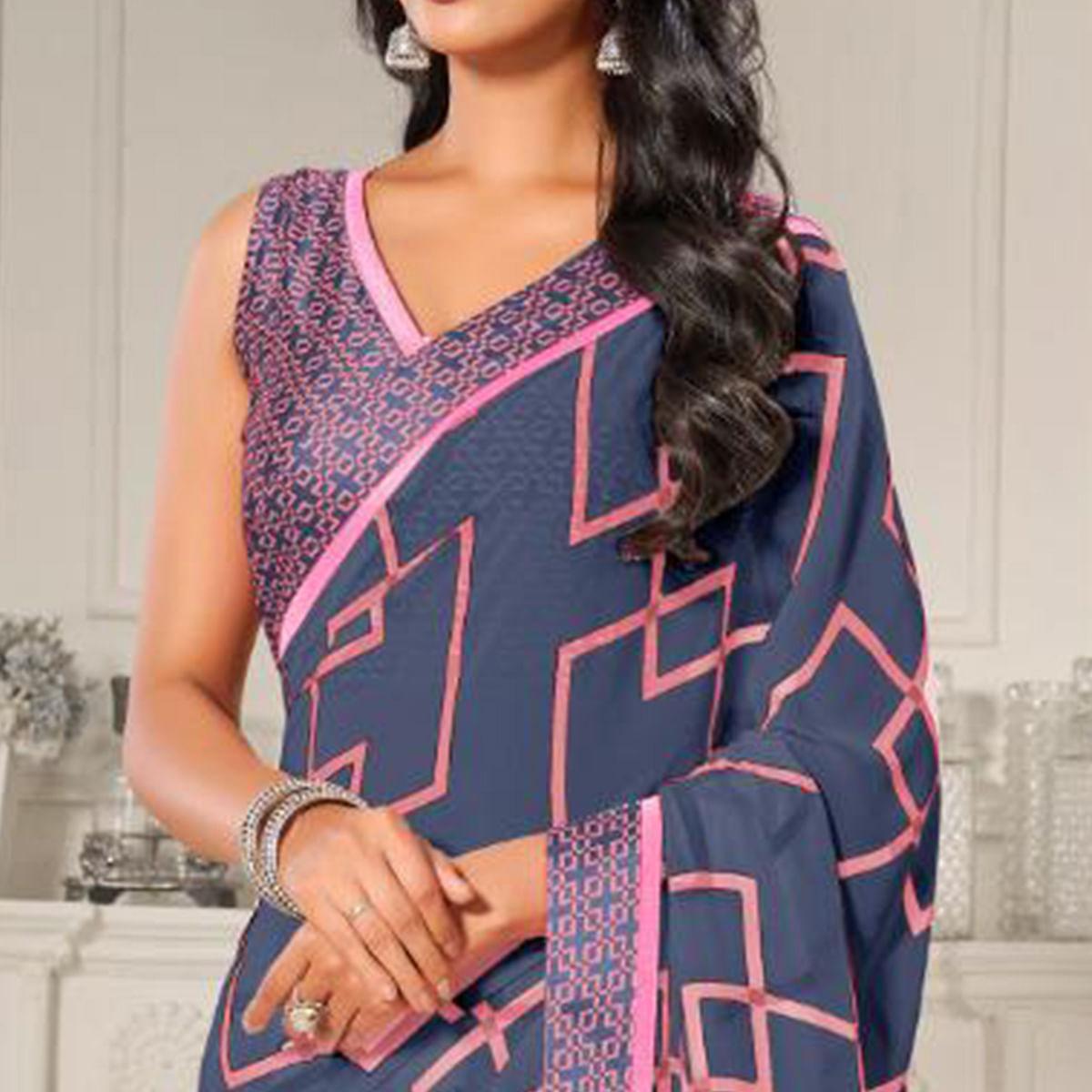 Grey Casual Wear Printed Satin Saree - Peachmode
