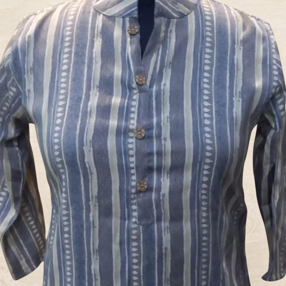 Grey Casual Wear Stripes Printed Rayon Top - Peachmode