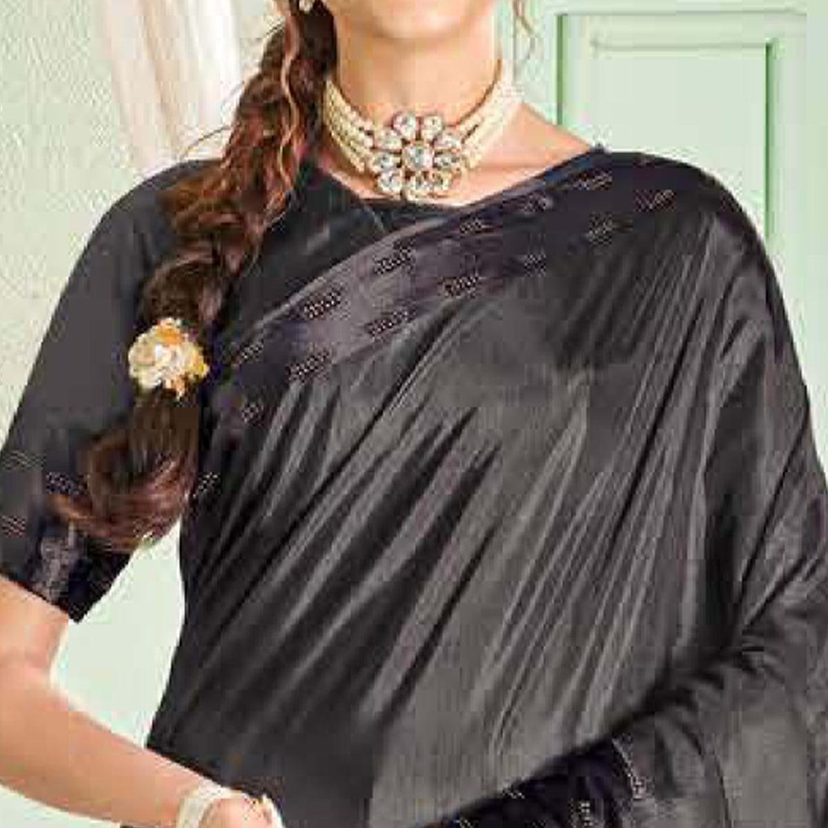 Grey Casual Wear Sworski Work Dola Silk Saree - Peachmode
