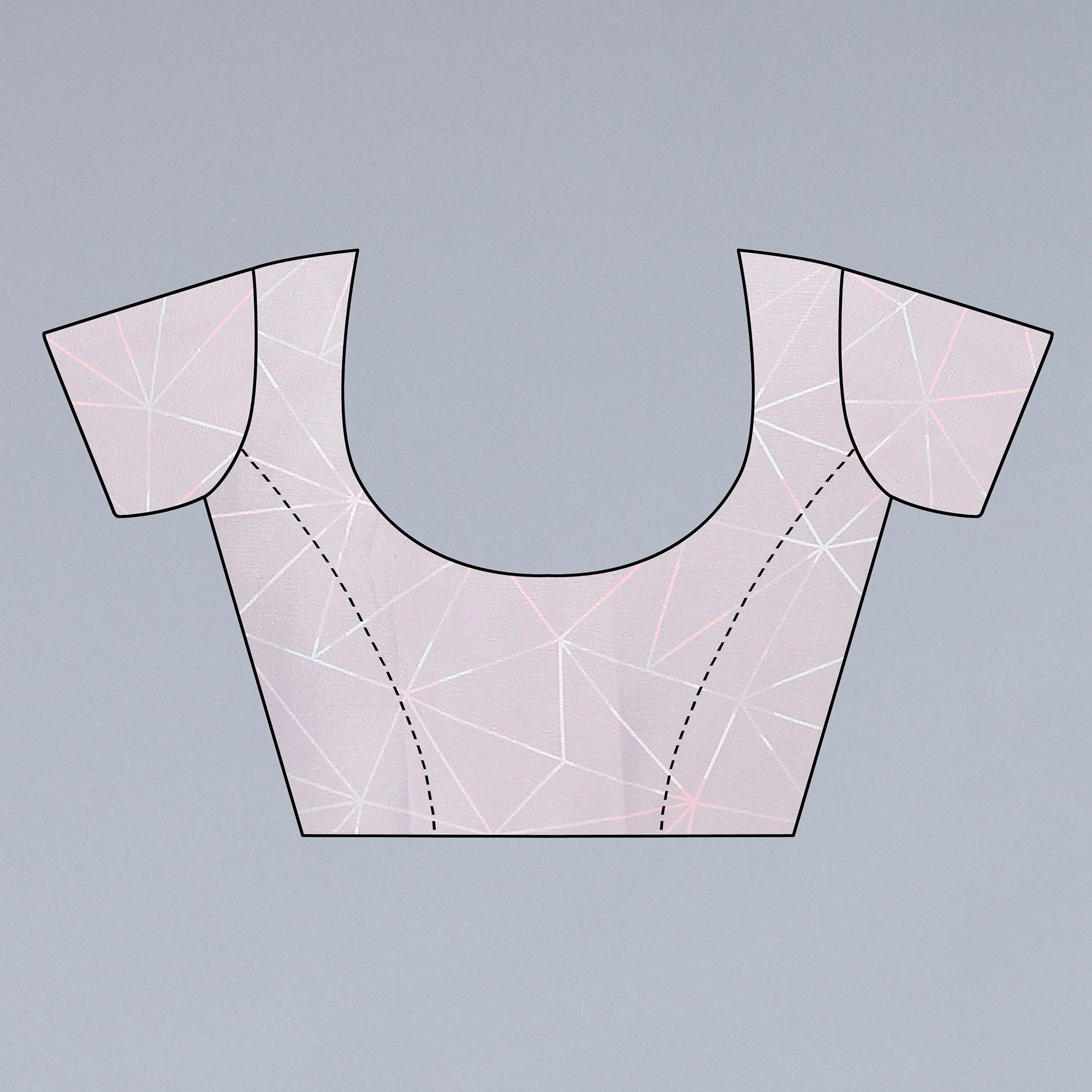 Grey Digital Printed Dola Silk Half and Half Saree - Peachmode