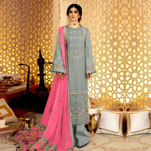 Grey Embellished With Embroidered Georgette Pakistani Suit - Peachmode