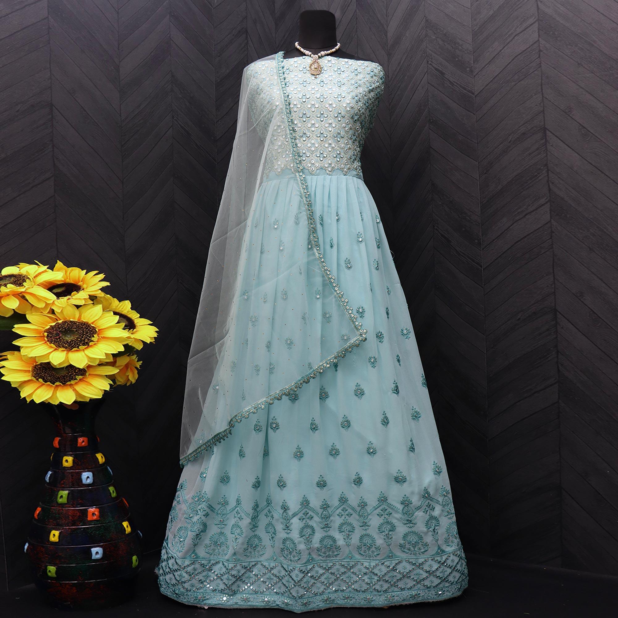 Grey Embroidered Georgette Gown - Peachmode