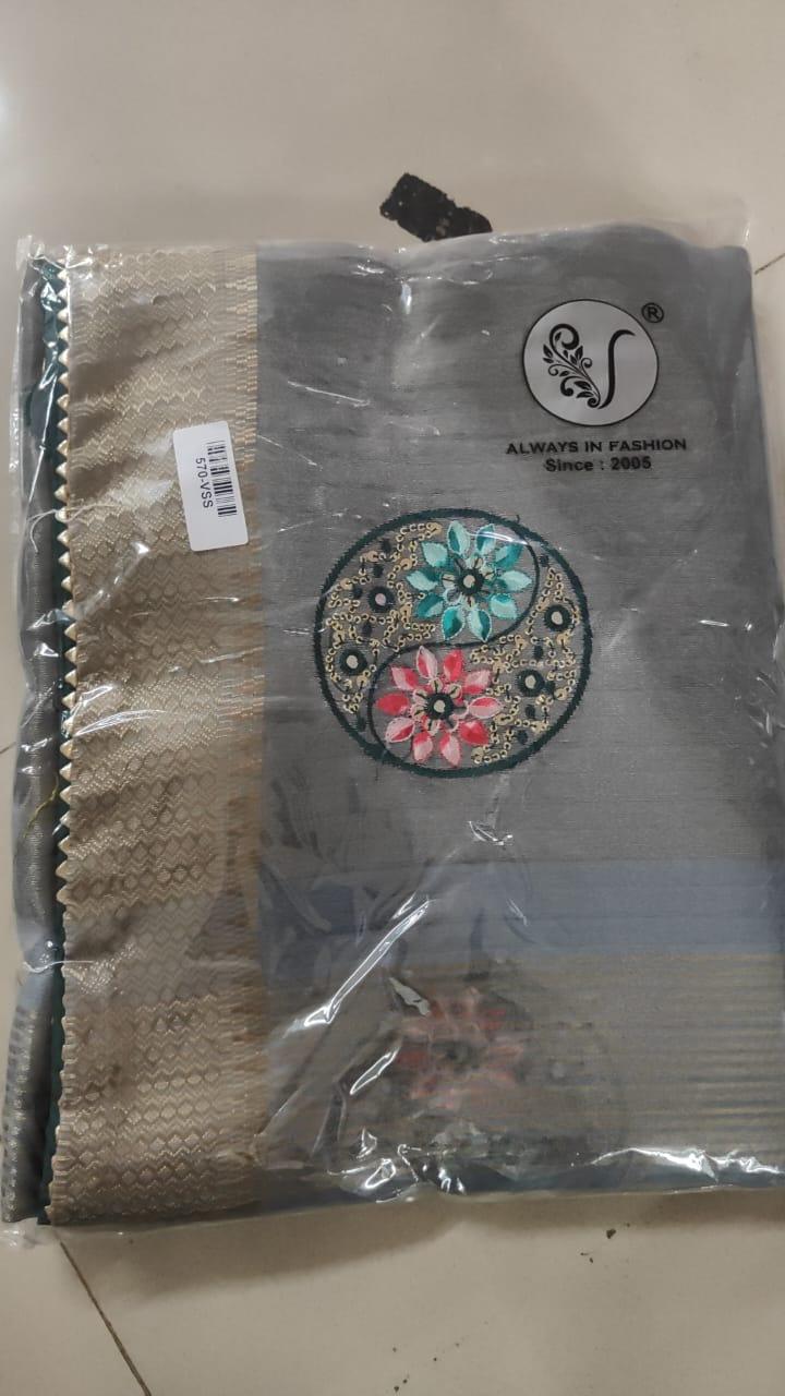Grey Embroidered Georgette Saree - Peachmode