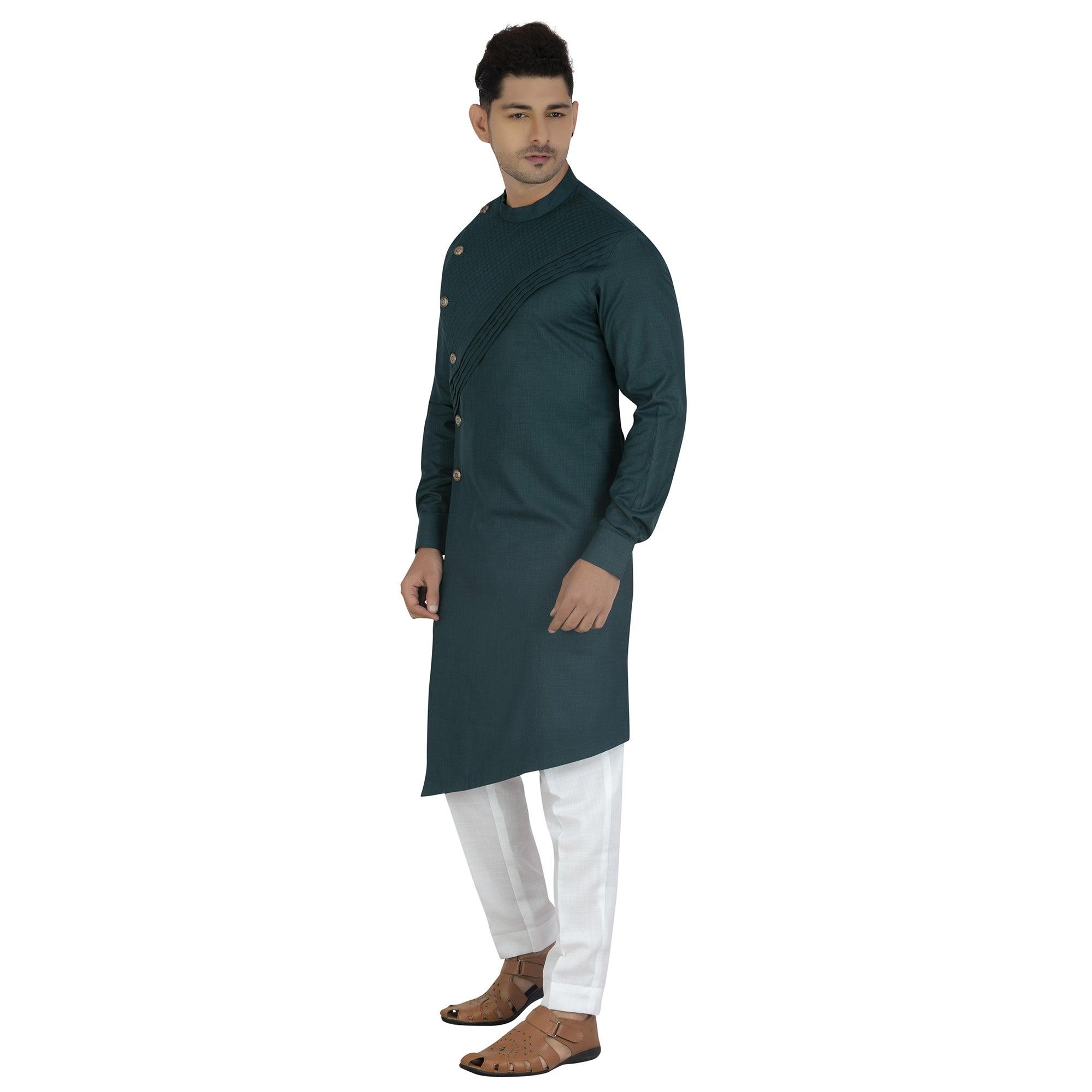 Grey Embroidered Poly Cotton Men's Kurta Pyjama Set - Peachmode