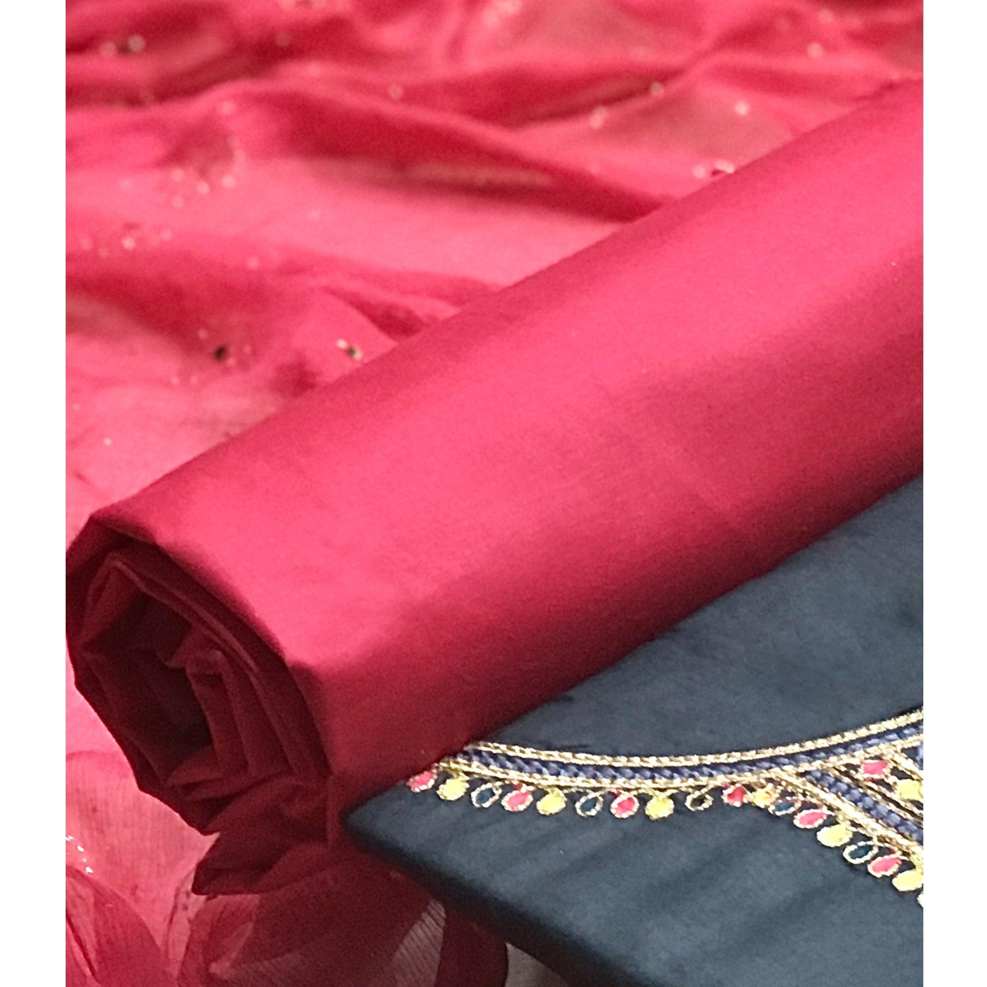 Grey Embroidered Pure Cotton Dress Material - Peachmode