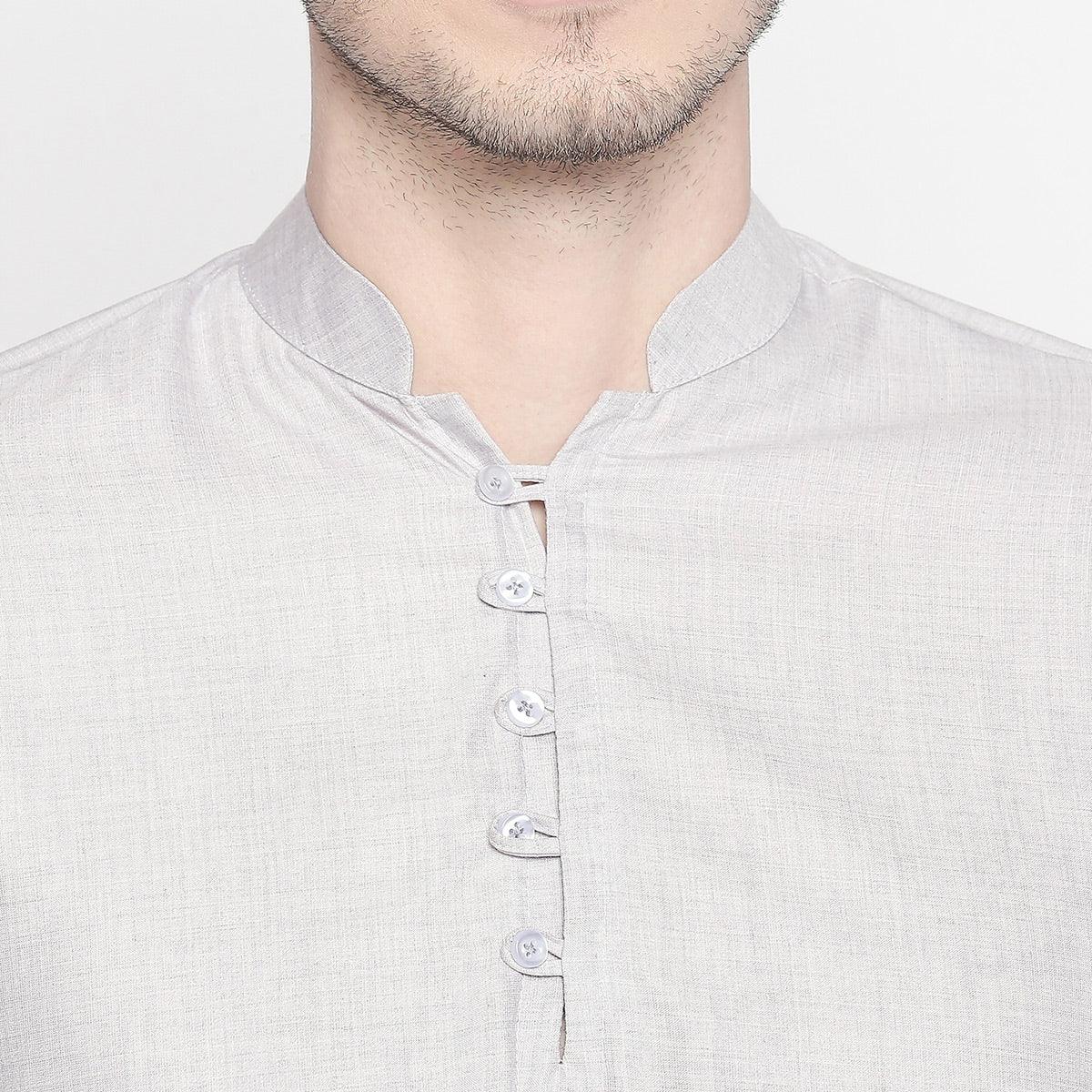 Grey Festive Wear Cotton Short Kurta with Asymmetric Hem - Peachmode