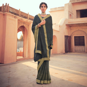 Grey Festive Wear Fancy Smoke Printed Georgette Saree Fancy Lace - Peachmode