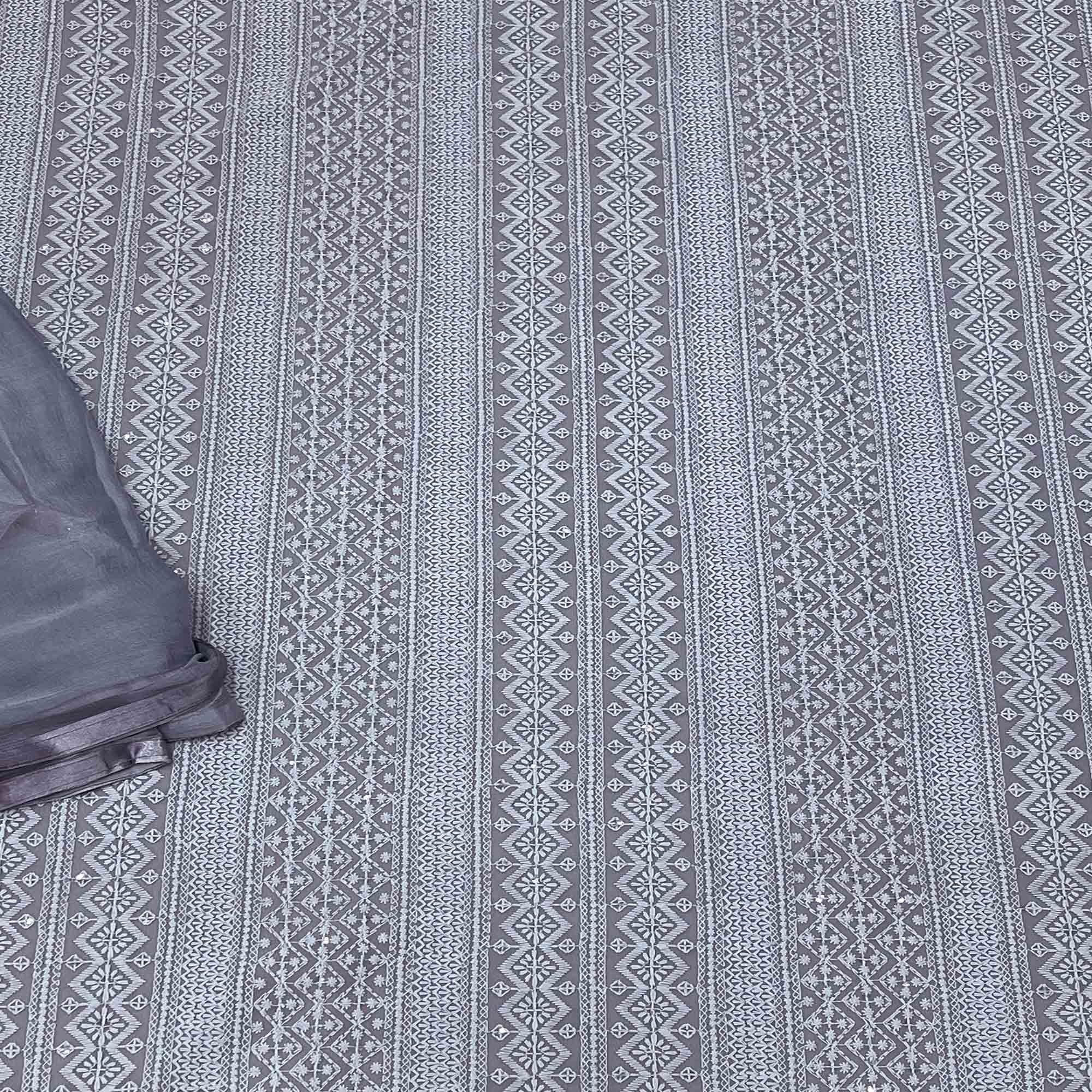 Grey Festive Wear Heavy Embroidered Georgette Dress Material - Peachmode