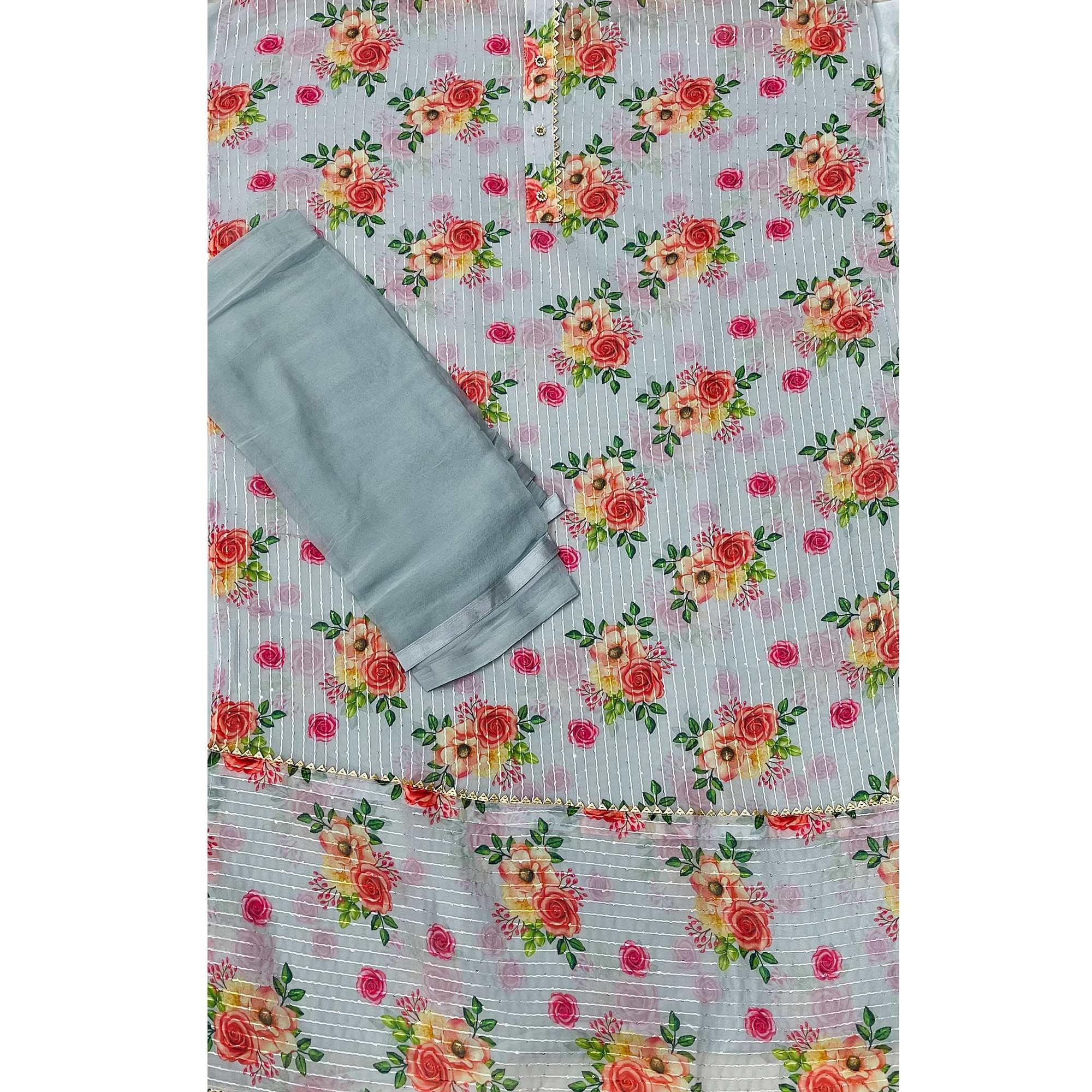 Grey Festive Wear Sequence Embroidered Georgette Dress Material - Peachmode