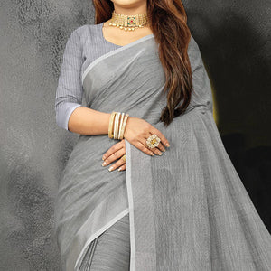Grey Festive Wear Solid Linen Saree - Peachmode