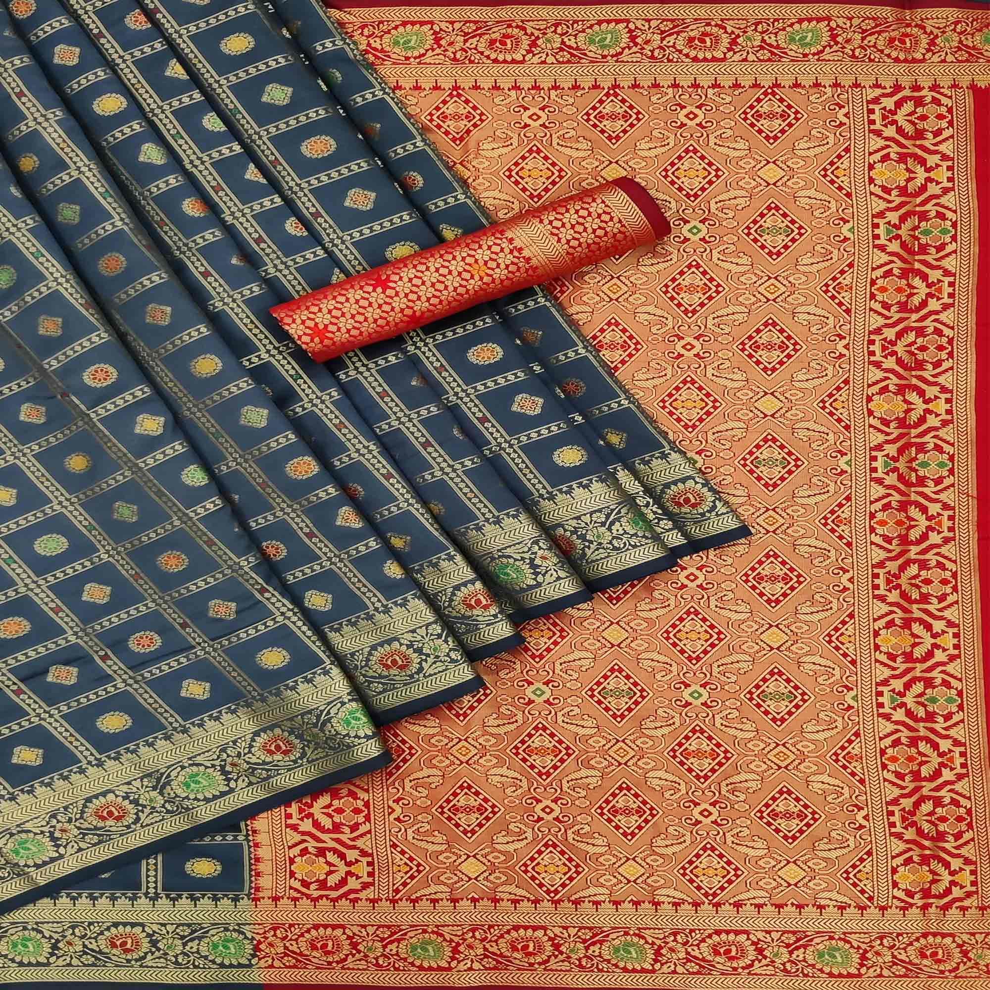 Grey Festive Wear Weaving Silk Saree - Peachmode