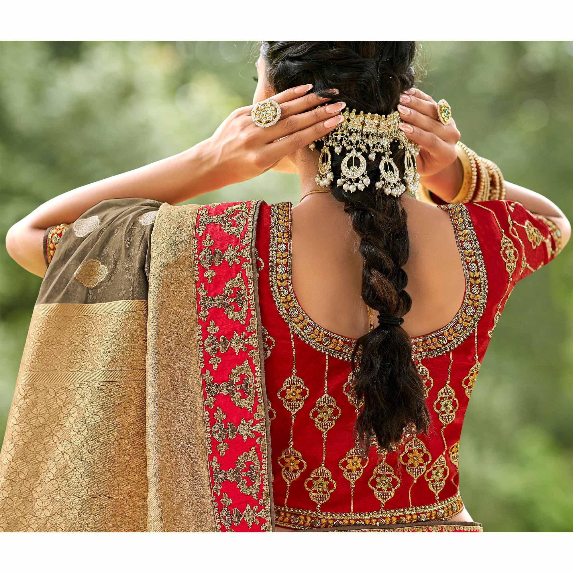 Grey Festive Wear Woven & Embroidered Organza Saree - Peachmode