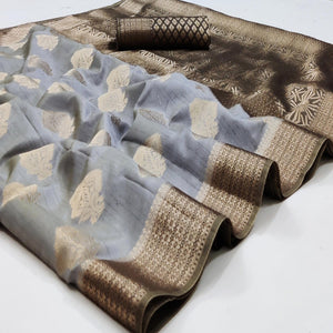 Grey Festive Wear Woven Art Silk Double Dying Sarees With Zari Border - Peachmode
