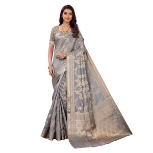 Grey Festive Wear Woven Art Silk Saree - Peachmode