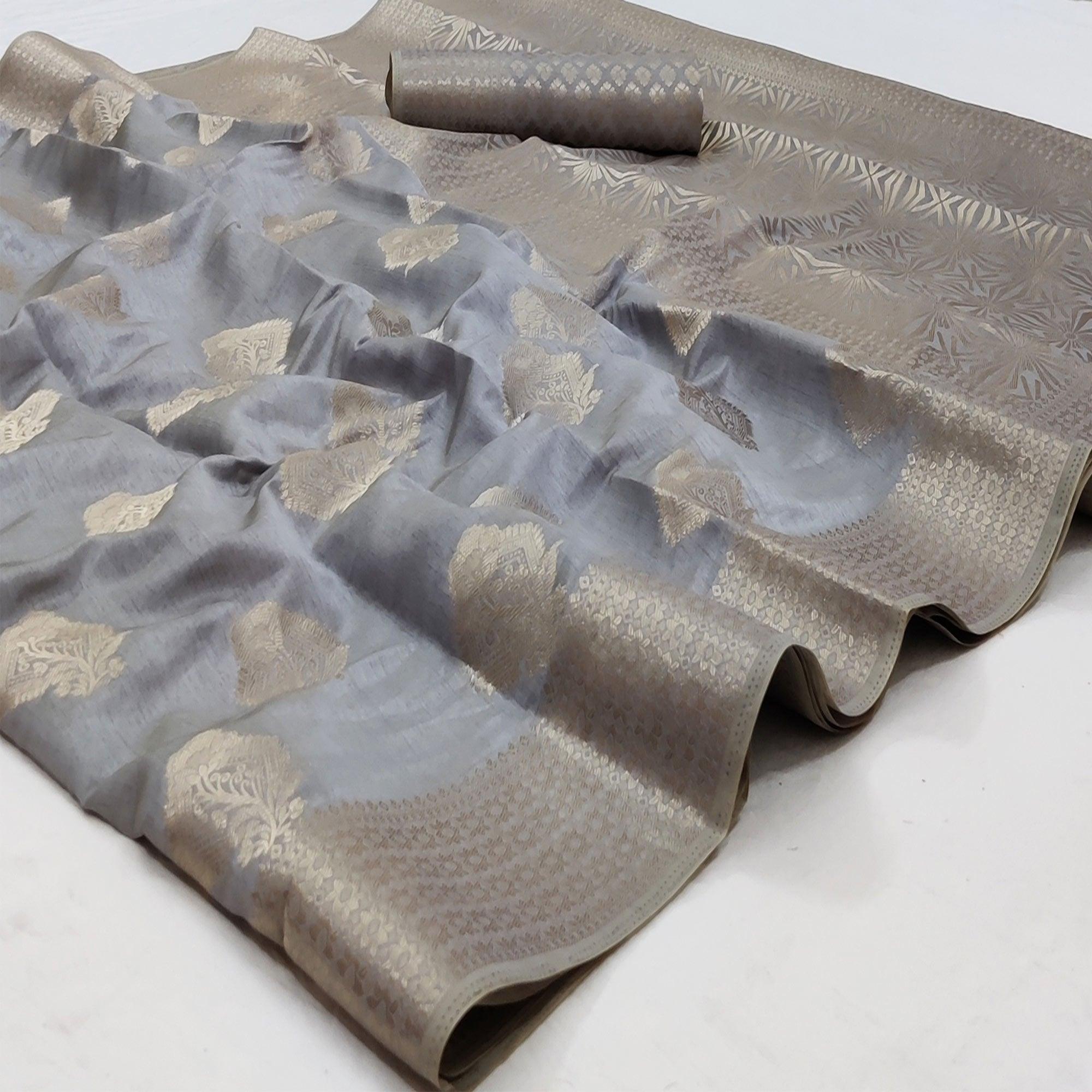 Grey Festive Wear Woven Art Silk Saree - Peachmode