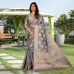 Grey Festive Wear Woven Art Silk Saree - Peachmode