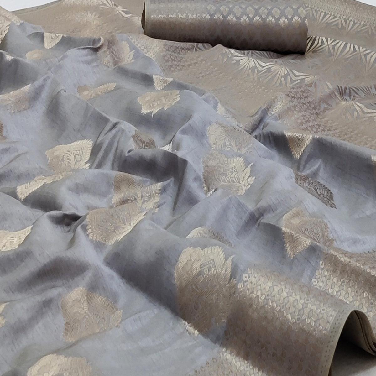 Grey Festive Wear Woven Art Silk Saree - Peachmode