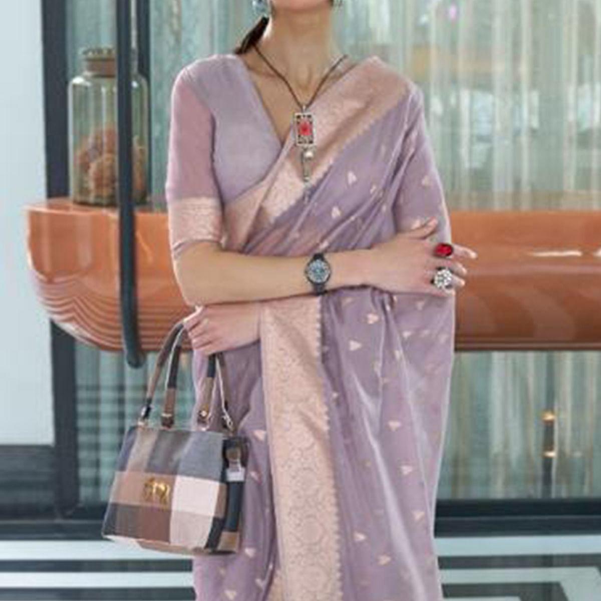 Grey Festive Wear Woven Cotton Saree - Peachmode