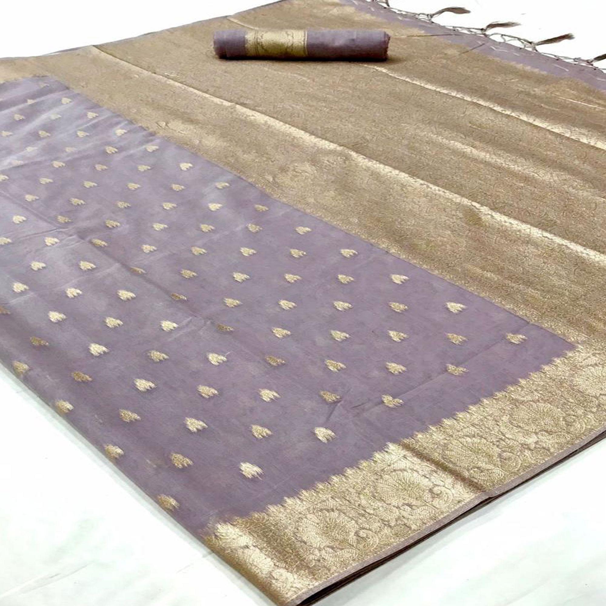 Grey Festive Wear Woven Cotton Saree - Peachmode