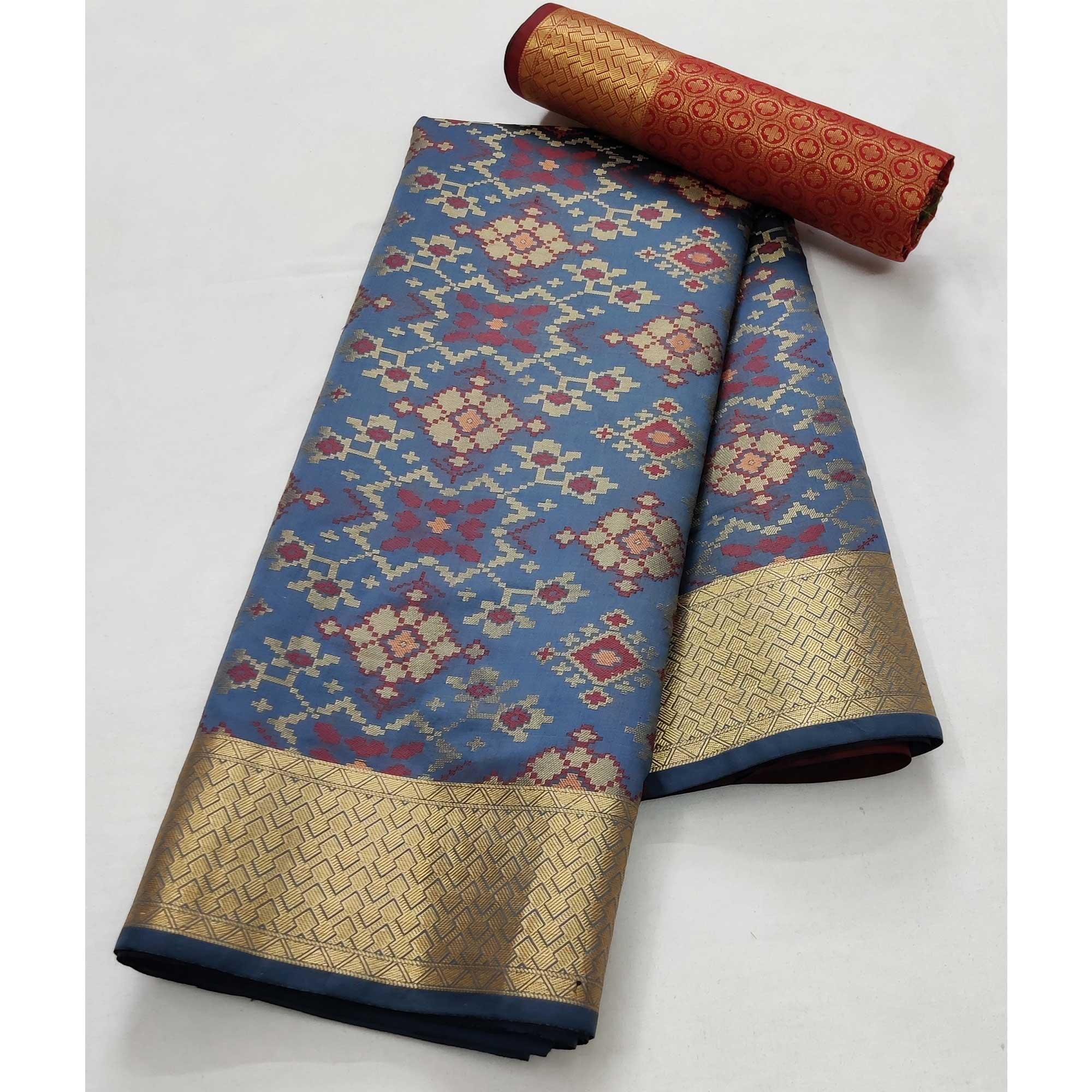 Grey Festive Wear Woven Heavy Silk Saree With Patola Rich Pallu - Peachmode
