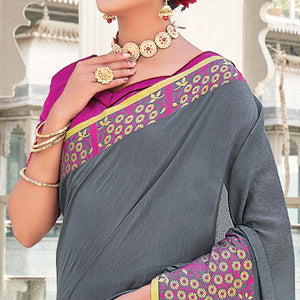 Grey Festive Wear Woven Jute Saree - Peachmode
